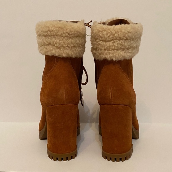 Gianni Bini Sight See Suede Shearling Lug Sole Hiker Platform Booties - Picture 3 of 10